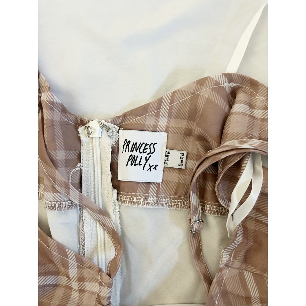 neutral/tan plaid print midi dress - Picture 5 of 8